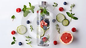 Detox Water: Take a photo of a bottle of water with added fresh fruits and herbs for detox