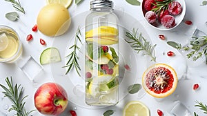 Detox Water: Take a photo of a bottle of water with added fresh fruits and herbs for detox