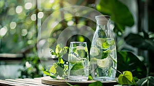 Detox Water: Take a photo of a bottle of water with added fresh fruits and herbs for detox