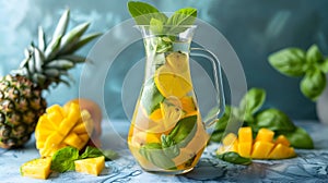 Detox Water: Take a photo of a bottle of water with added fresh fruits and herbs for detox