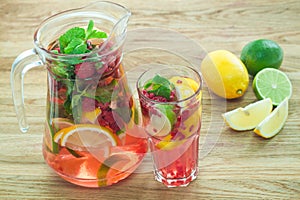 Detox water for weightloss in jug and glass closeup photo