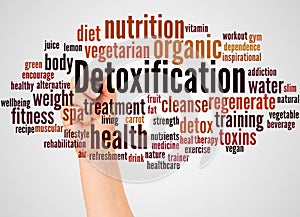 Detoxification word cloud and hand with marker concept