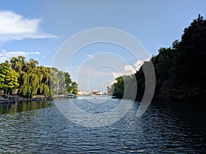 Michigan Detroit river sunny panoramic marina