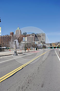 Vacant Streets in Downtown Detroit, Michigan at Mid-day as Coronavirus scare has Governor enact `Stay At Home Order` photo