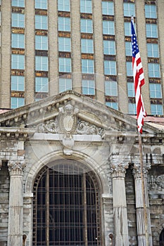 DETROIT, MICHIGAN, UNITED STATES - MAY 5th 2018: A view of the old Michigan Central Station building in Detroit which