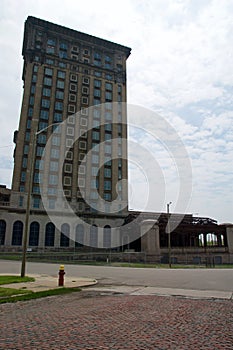 DETROIT, MICHIGAN, UNITED STATES - MAY 5th 2018: A view of the old Michigan Central Station building in Detroit which