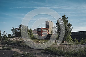 Detroit, Michigan, United States - October 2018: View of the abandoned Packard Automotive Plant in Detroit. The Packard