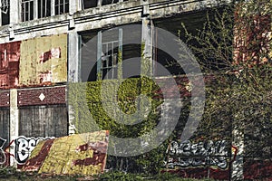 Detroit, Michigan, United States - October 2018: View of the abandoned Packard Automotive Plant in Detroit. The Packard