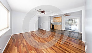 Detroit, Michigan -USA- February 2, 2023: Brazilian teak floor has been installed in a home renovation