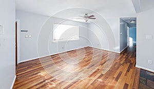 Detroit, Michigan -USA- February 2, 2023: Brazilian teak floor has been installed in a home renovation