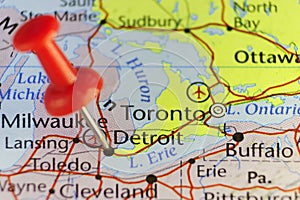 Detroit, Michigan, USA, pinned map