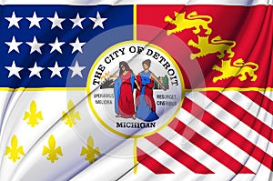 Detroit Michigan waving flag illustration.
