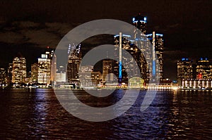 Detroit Panoramic Skyline Shot At night November 2017