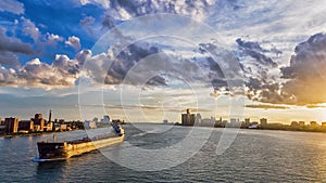 Detroit River Freighter Sunset photo