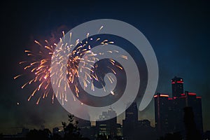 Detroit skyline fireworks