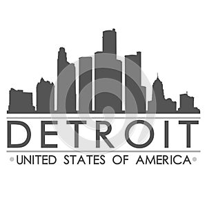 Detroit Skyline Silhouette Design City Vector Art