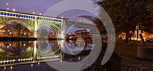 Detroit Superior Bridge, officially known as the Veterans Memorial Bridge over Cuyahoga River in Cleveland, Ohio, USA