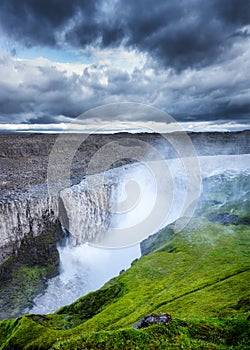 Dettifoss waterfall, Iceland. Famous place in Iceland. Natural landscape in summer. Icelandic classic view.