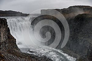 Dettifoss Waterfall in Iceland. Water Spray