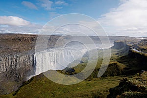 Dettifoss waterfall, powerful water flow in Jokulsargljufur canyon