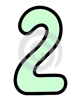 Deuce. Green number two with rounded corners. Arabic number symbol. Cartoon style