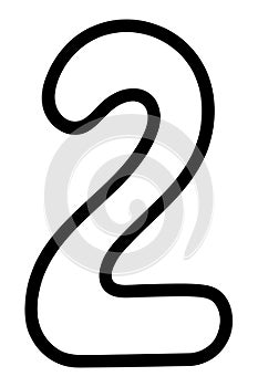 Deuce. Number two with rounded corners. Arabic number symbol. Sketch. Doodle style. photo