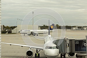 Lufthansa airplane on the airport photo