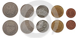 Deutsche Mark Coins Isolated on White photo