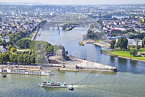 Deutsches Eck - monument at the confluence of rivers in Koblenz