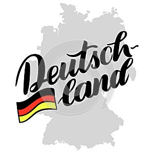 Deutschland hand drawn lettering with flag. Vector lettering illustration isolated on white. Template for Traditional
