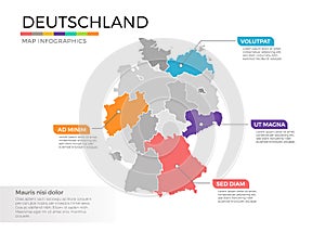 Deutschland map infographics vector template with regions and pointer marks