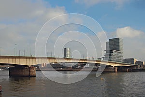 Deutz Bridge Deutzer Brucke over Rhine River. Cologne, Germany