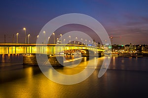 Deutzer bridge at cologne city at sunset