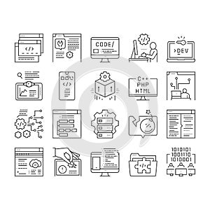 Dev Code Occupation Collection Icons Set Vector .