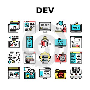 Dev Code Occupation Collection Icons Set Vector