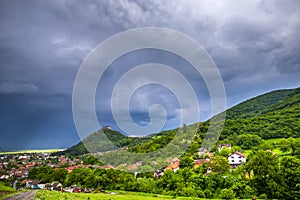 Landscape at the springtime with Deva citadel, Romania