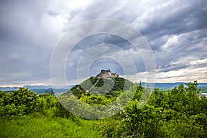 Landscape at the springtime with Deva citadel, Romania