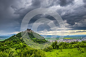 Landscape at the springtime with Deva citadel, Romania