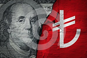 Devaluation of Turkish lira against American dollar concept