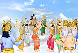 Devas and Asuras worshipping Lord Shiva