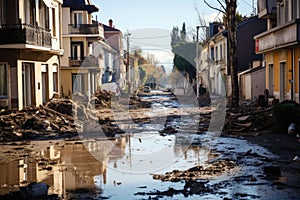 Devastated Residential Area in the Aftermath of Cataclysmic Flooding Event