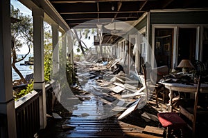 Devastating Hurricane destroy house flood. Generate Ai