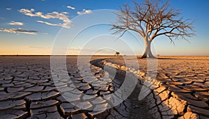 Devastating metaphor dead trees on cracked earth depict global climate change and its dire impact