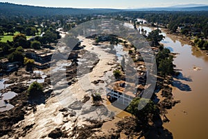 Devastating tsunami, portraying the immense destruction and chaos left in its wake.