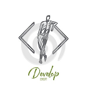 Develop, coding, software, programming, project concept. Hand drawn isolated vector.