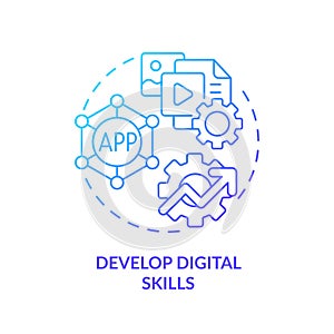 Develop digital skills blue gradient concept icon