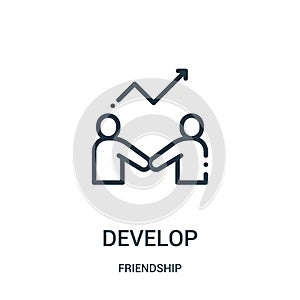 develop icon vector from friendship collection. Thin line develop outline icon vector illustration. Linear symbol for use on web