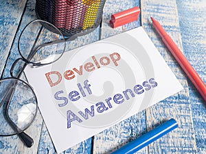 Develop Self Awareness, Motivational Words Quotes Concept