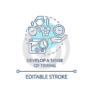 Develop sense of timing blue concept icon