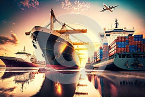 Developed logistics chain for delivery of goods with help of cargo ship